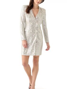 NWT Eliza J Sequin Long Sleeve Tuxedo Cocktail Dress Sz 6